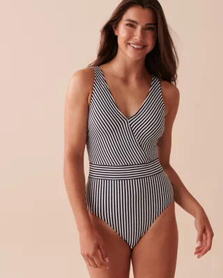 RETRO STRIPED Cross Front One-piece Swimsuit