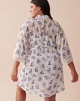 Lace Trim Floral Jacquard Kimono