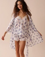 Lace Trim Floral Jacquard Kimono