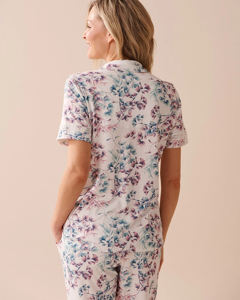 Bucolic Print Super Soft Lace Details Shirt