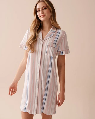 Chemise de nuit boutonnée ultra douce à rayures pastel