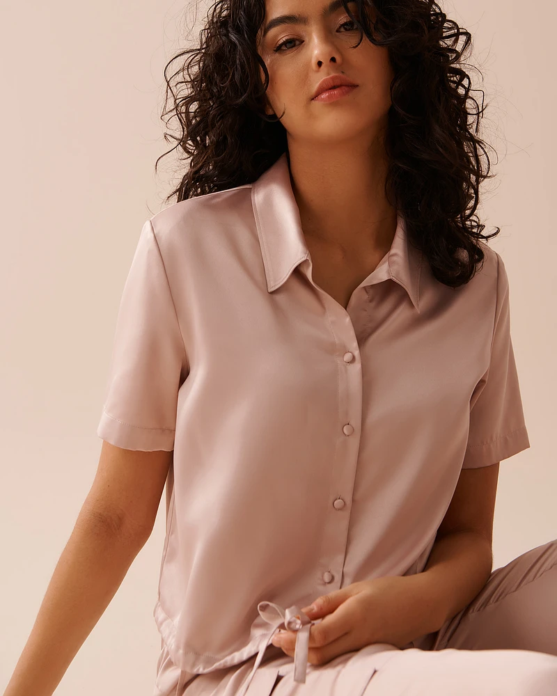 Satin Button-down Short Sleeve Shirt