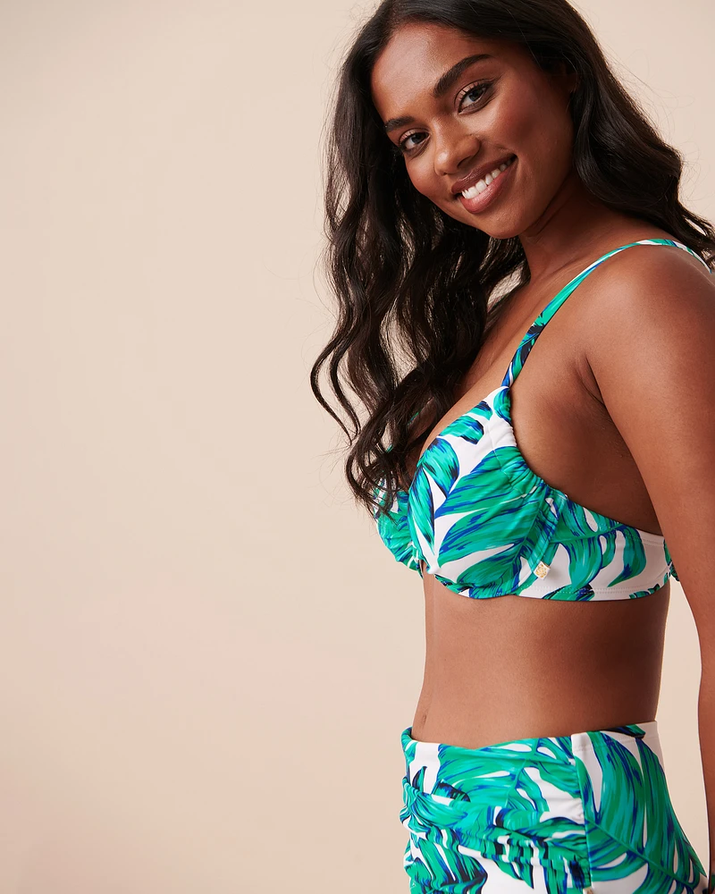 PALM LEAVES Recycled Fibers Plunge Bikini Top