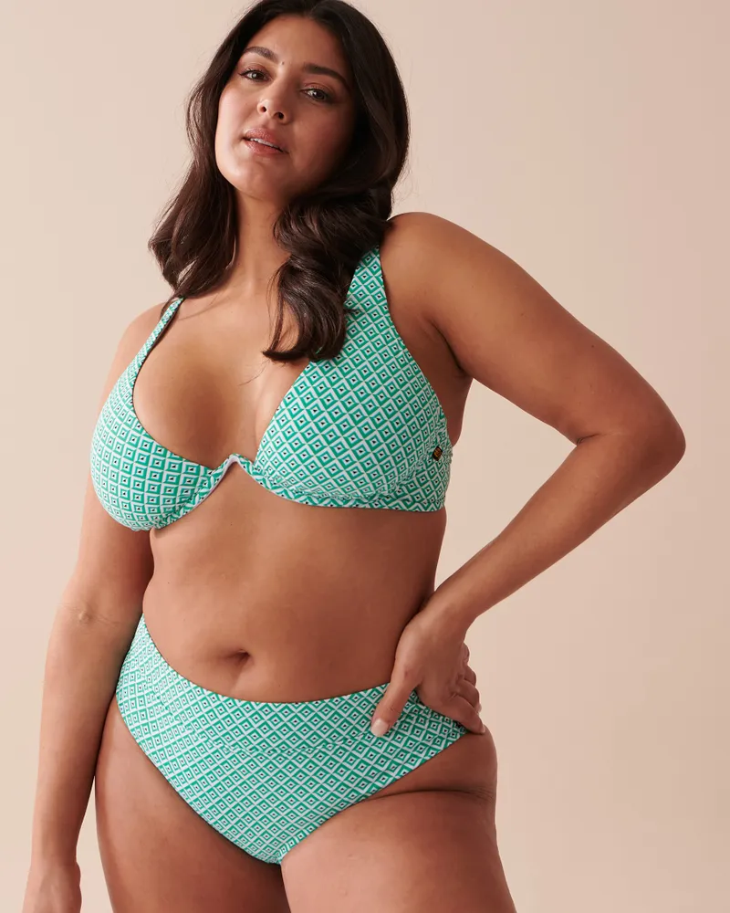 GREEN TILE Plunge Bikini Top