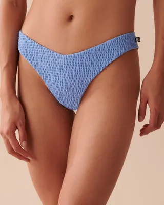 SMOCKED TEXTURED Thong Bikini Bottom