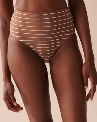 Bas de bikini taille haute à rayures texturées