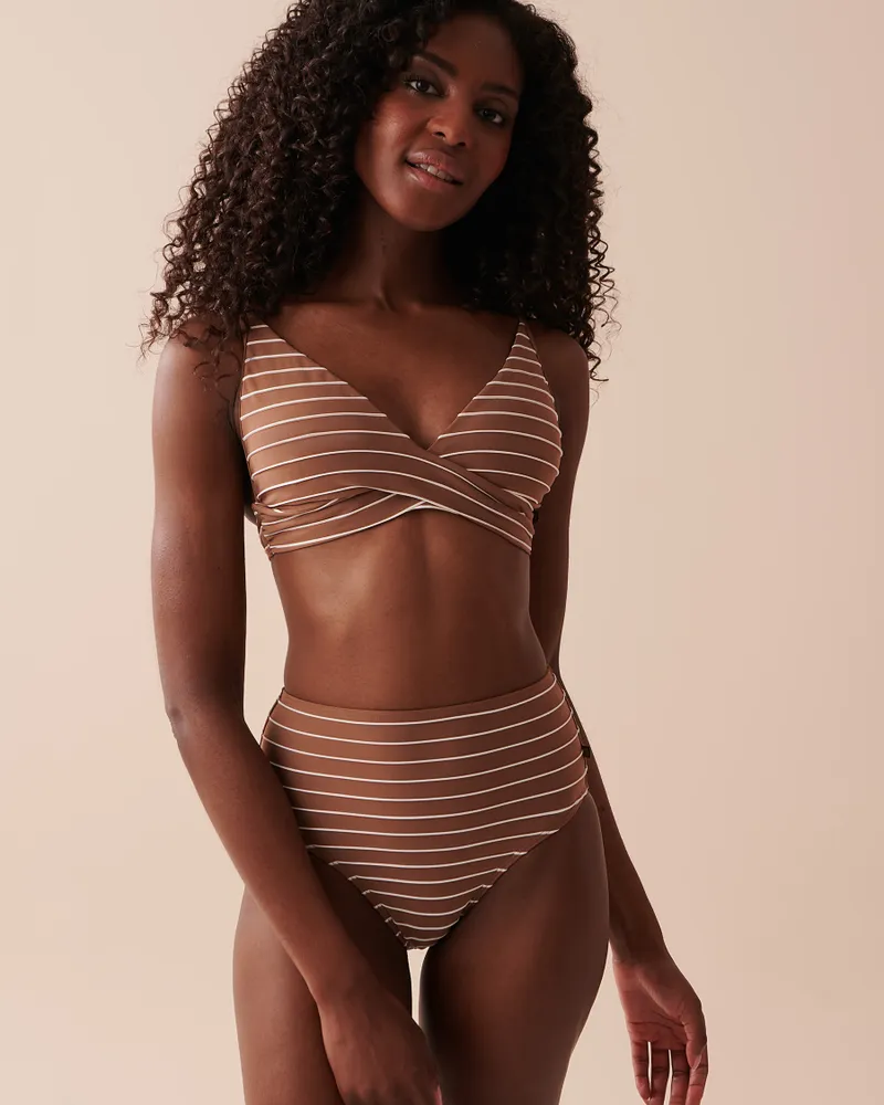 TEXTURED STRIPES High Waist Bikini Bottom