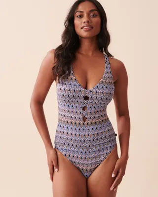 TEXTURED Cross Bands One-piece Swimsuit