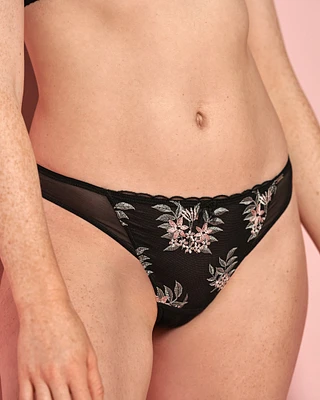 Embroidered Mesh Thong Panty