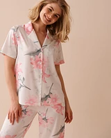 Pink Floral Satin Button-down Shirt