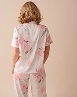 Pink Floral Satin Button-down Shirt