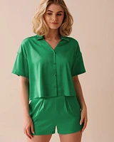 Satin Crop Button-down Shirt