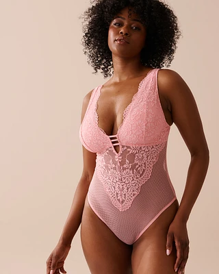 Embroidered Lace and Mesh Plunge Teddy