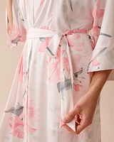 Pink Floral Long Satin Kimono