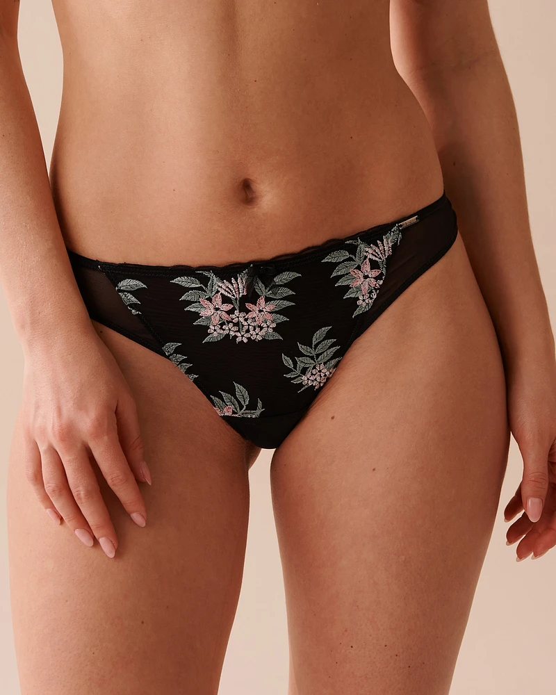 Embroidered Mesh Thong Panty