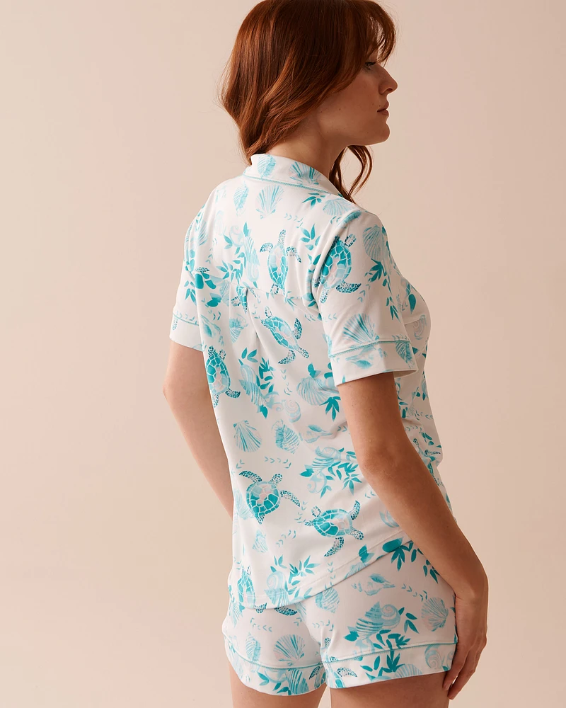 Sea Turtle Print Super Soft Button-down Shirt