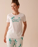 T-shirt col rond en coton à imprimé palmier