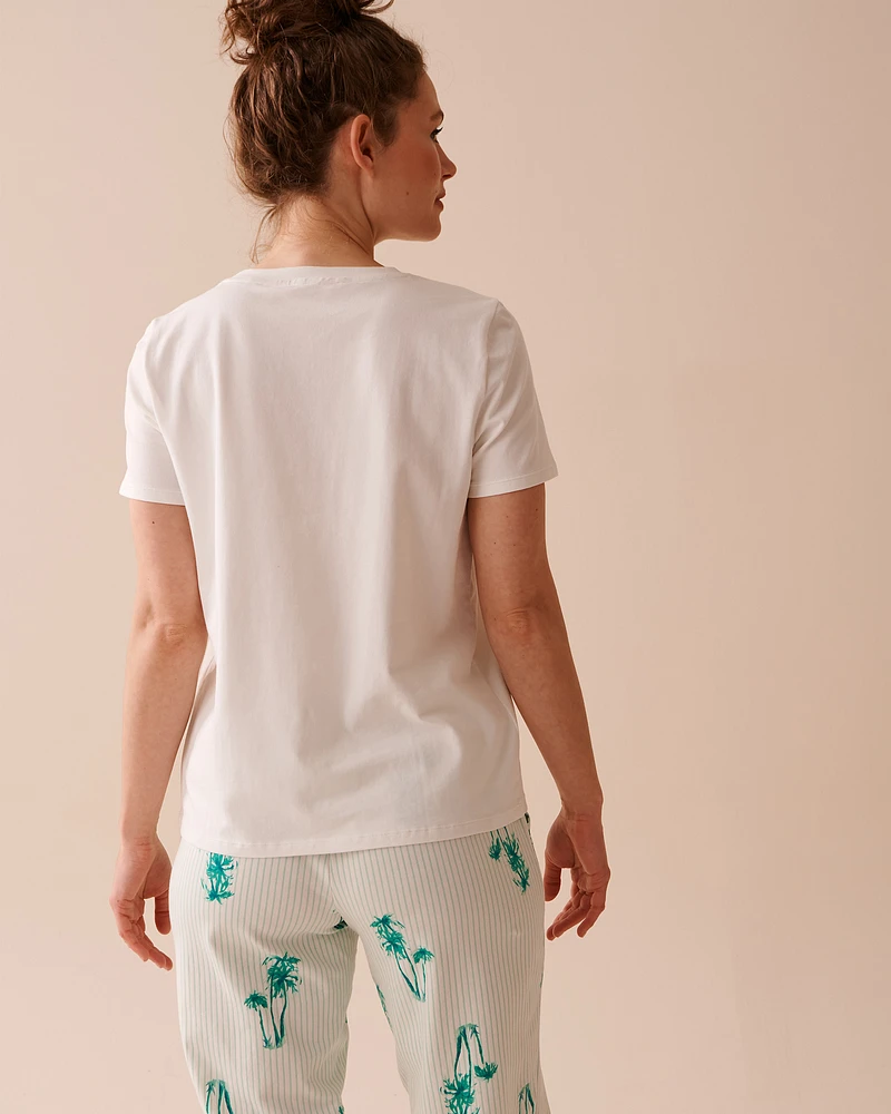 Palm Tree Print Cotton Crew Neck T-shirt