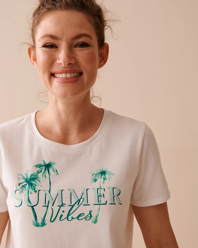 Palm Tree Print Cotton Crew Neck T-shirt