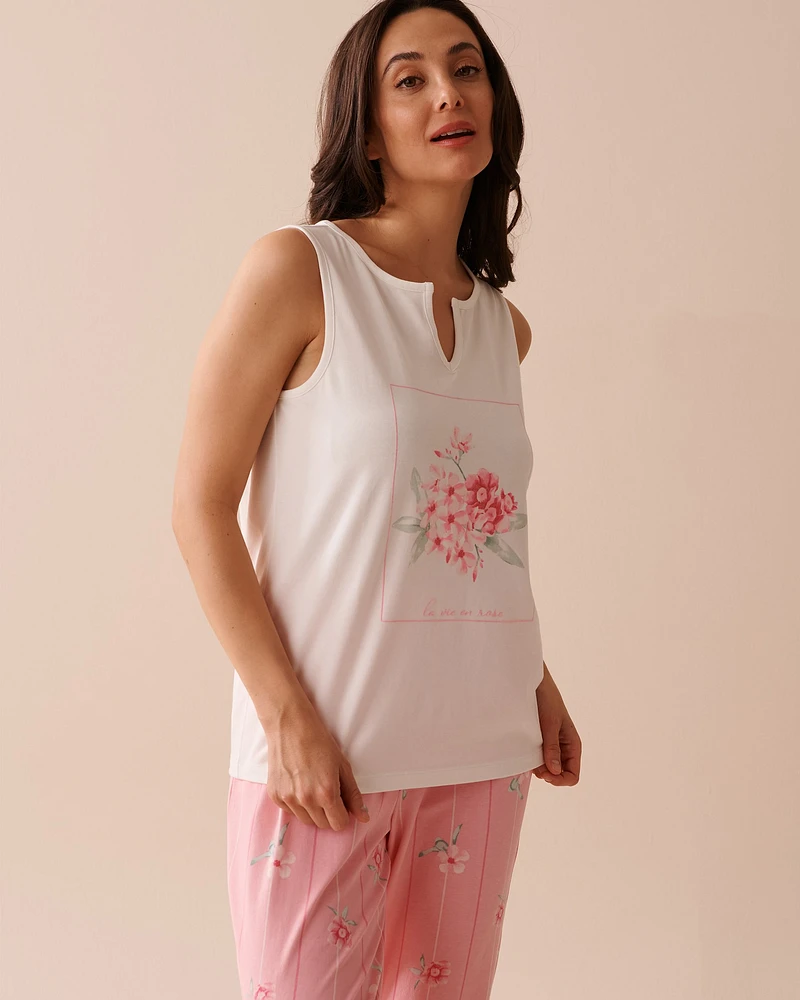 Pink Floral Cotton Keyhole Cami