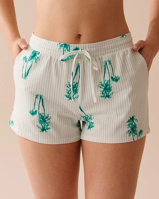 Palm Tree Print Cotton Pajama Shorts