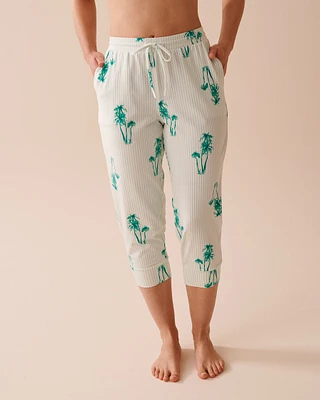 Palm Tree Print Cotton Fitted Capris