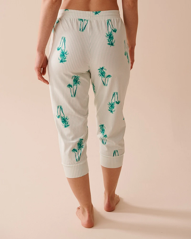 Palm Tree Print Cotton Fitted Capris