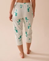 Palm Tree Print Cotton Fitted Capris