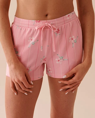 Short de pyjama en coton à fleurs roses