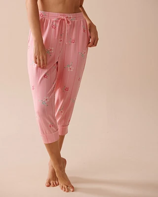Pink Floral Cotton Fitted Capris