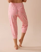 Pink Floral Cotton Fitted Capris