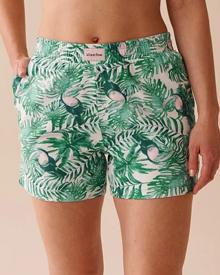 Tropical Print Cotton Pajama Shorts