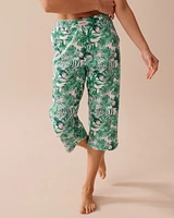 Tropical Print Cotton Straight Leg Capris