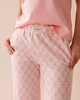 Pink Geometric Print Cotton Straight Leg Capris