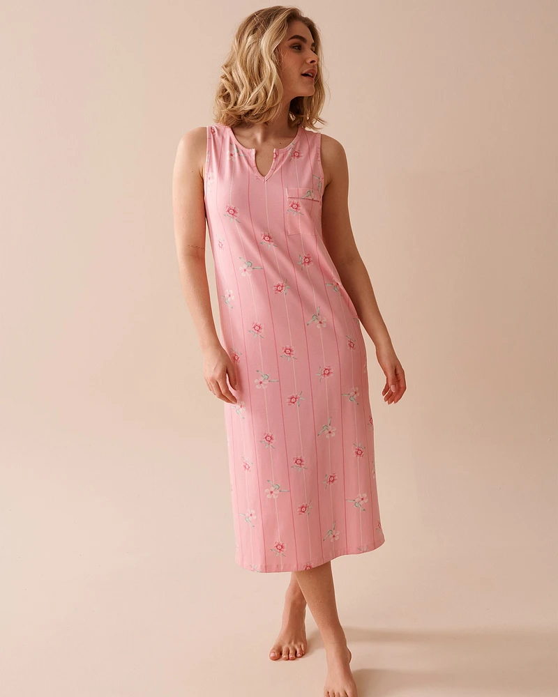 Pink Floral Cotton Long Nightie