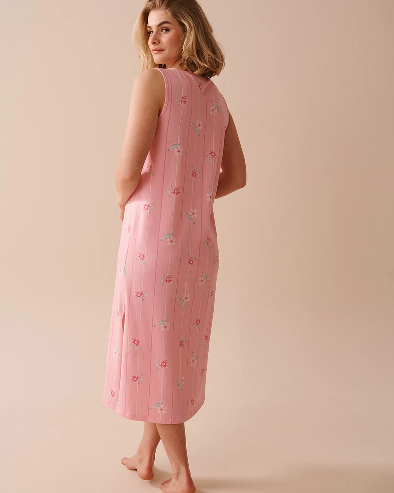 Pink Floral Cotton Long Nightie