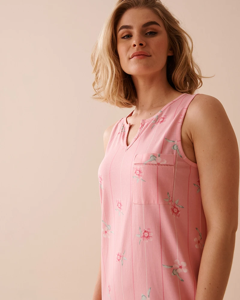 Pink Floral Cotton Long Nightie