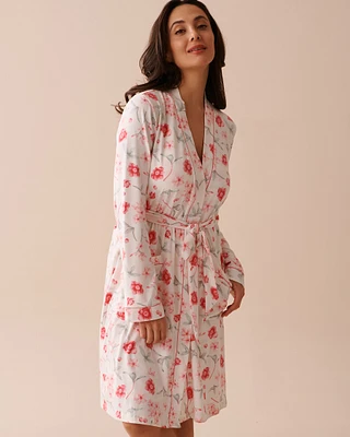 Kimono ultra doux à fleurs roses
