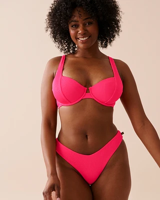 Haut de bikini plongeant texturé ROSE ÉLECTRIQUE