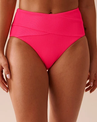 Bas de bikini taille haute texturé ROSE ÉLECTRIQUE
