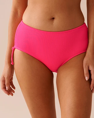 Bas de bikini taille mi-haute texturé ROSE ÉLECTRIQUE