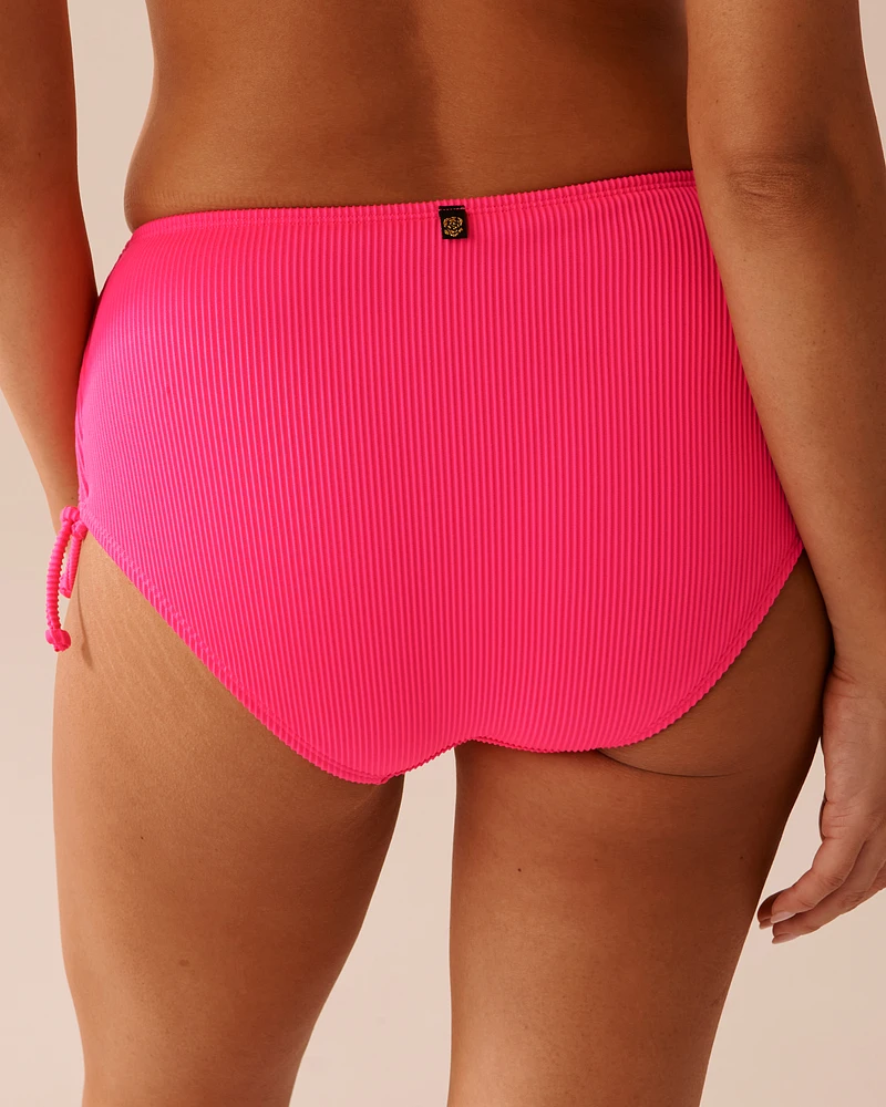 PINK PUNCH Textured Mid Waist Side Tie Bikini Bottom