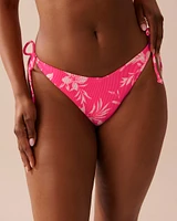 TROPICAL PINK Textured Side Tie V-cut Brazilian Bikini Bottom