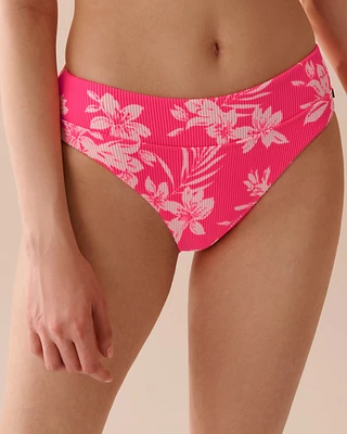 TROPICAL PINK Textured High Leg Brazilian Bikini Bottom