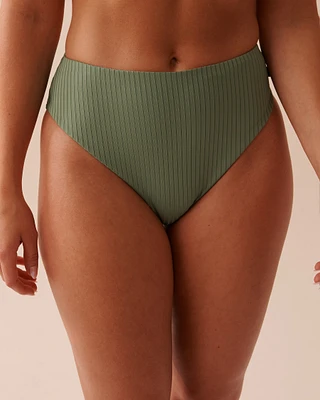 TROPICAL GREEN Textured High Waist Bikini Bottom