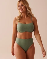 TROPICAL GREEN Textured High Waist Bikini Bottom