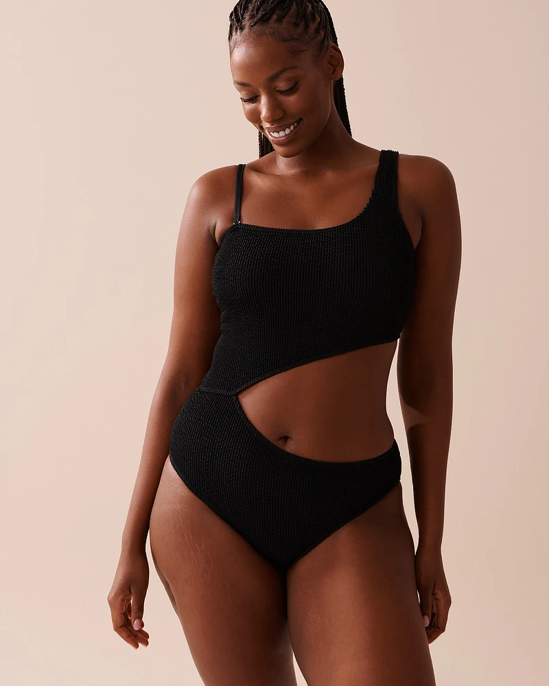 TEXTURED Cut-out One Shoulder One-piece Swimsuit