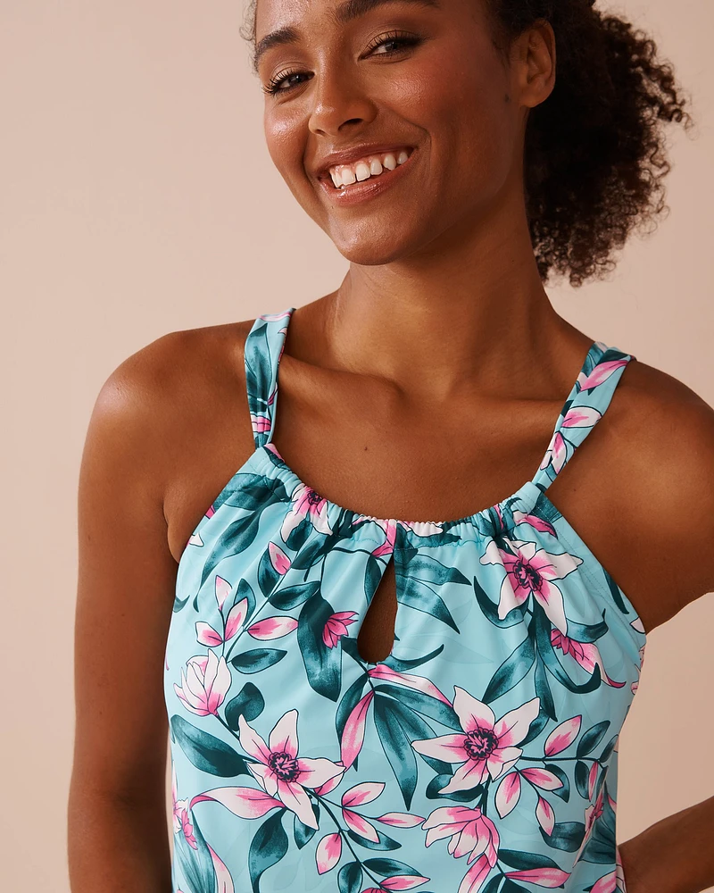 BEACH BLOOMS D Cup High Neck Tankini Top