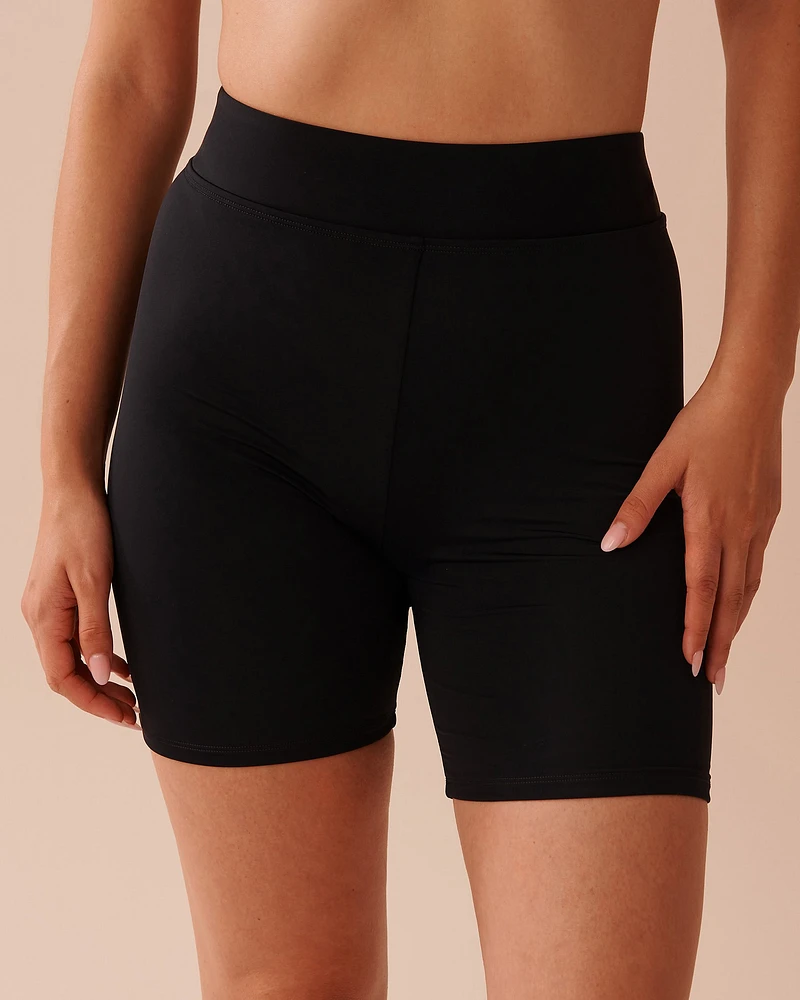 BLACK High Waist Long Swim Shorts