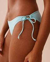 CYAN BLUE Textured Side Tie Brazilian Bikini Bottom